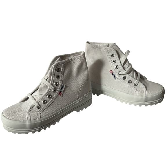 NEW Superga Unisex White Canvas Lace Up High-Top Sneaker Boots-Men 4.5-Women 6 - Picture 5 of 10